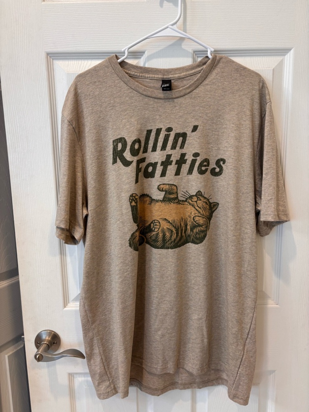 District Rolling Fatties Cat Heathered Beige Crewneck Tee
